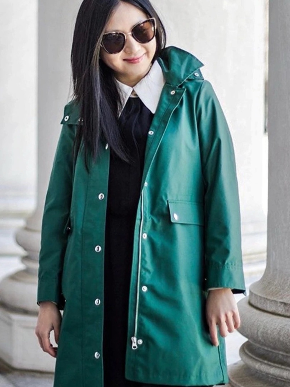 J.Crew Perfect Raincoat Green & Navy Hooded Size Small
